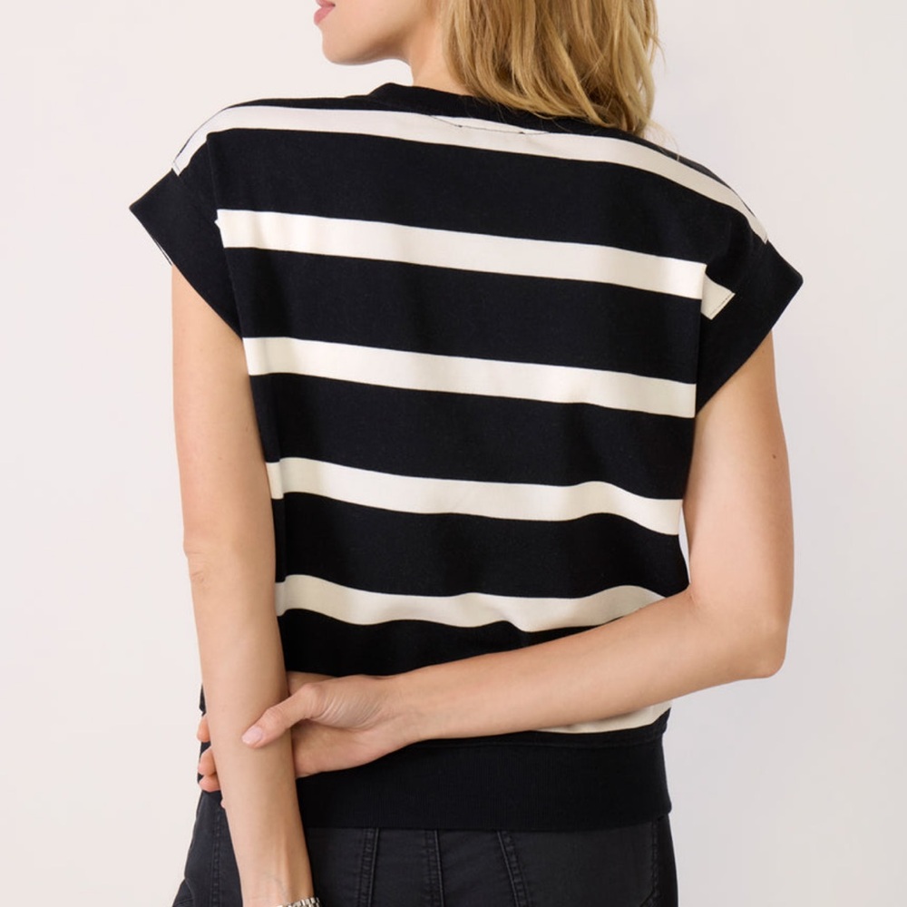 Evereve Striped Knit Cap-Sleeve Top - Black & White - Picture 2 of 2